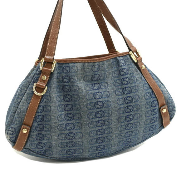 Gucci Bag Tote brown leather Interlocking denim GG Abbey blue - Picture 1 of 8
